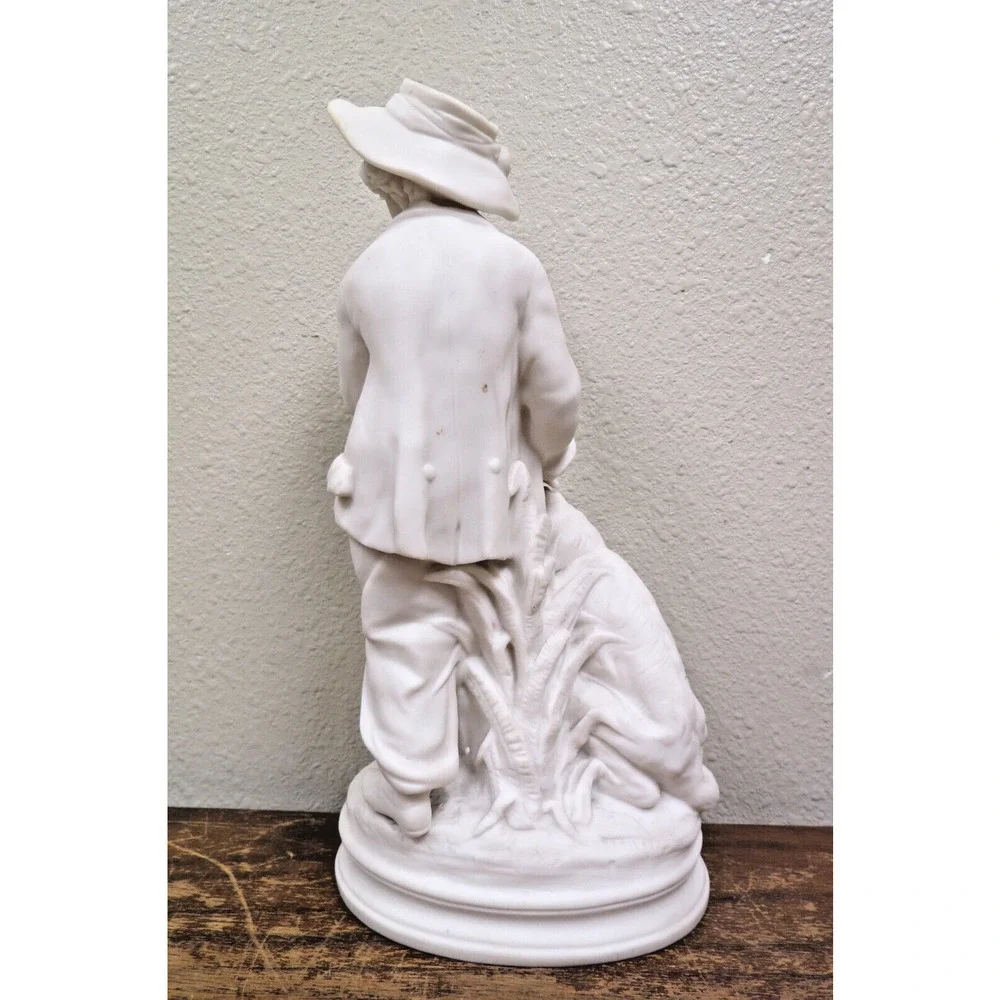 Antique French White Parisian Figurine - Boy And His Dog Figurine 11" - Picture 4 of 10